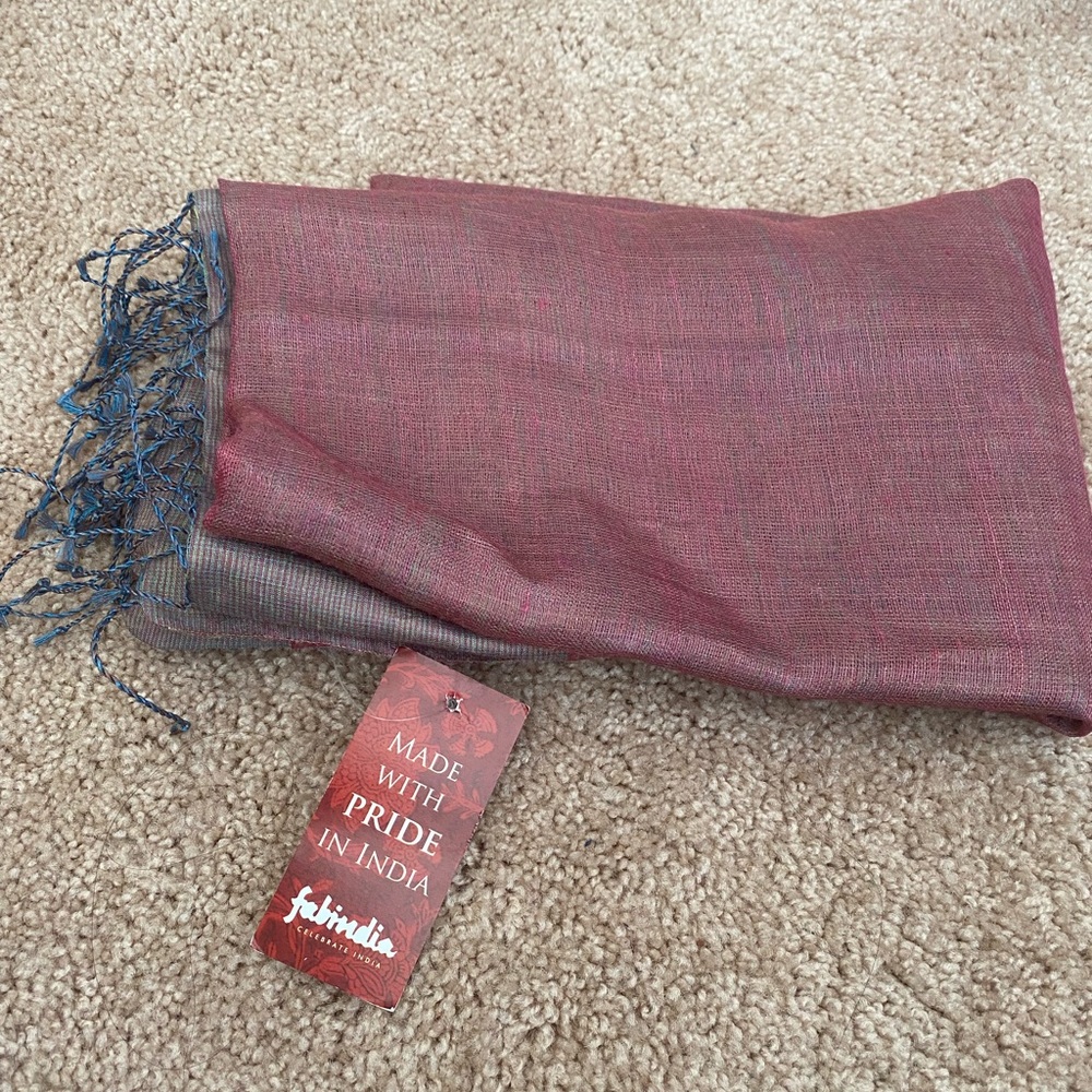 Indian Stole Silk Scarf Woven Reversible Ekko Magenta/Groan Made In India